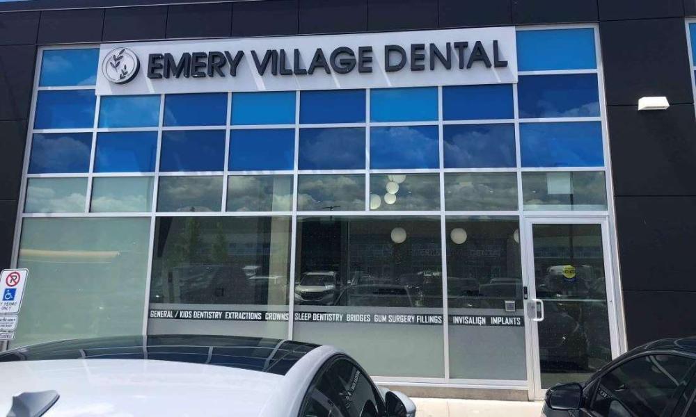 Outside entrance to Emery Village Dental in North York, ON
