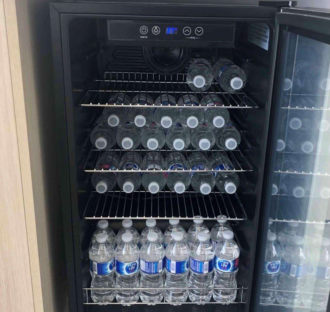 small fridge with water